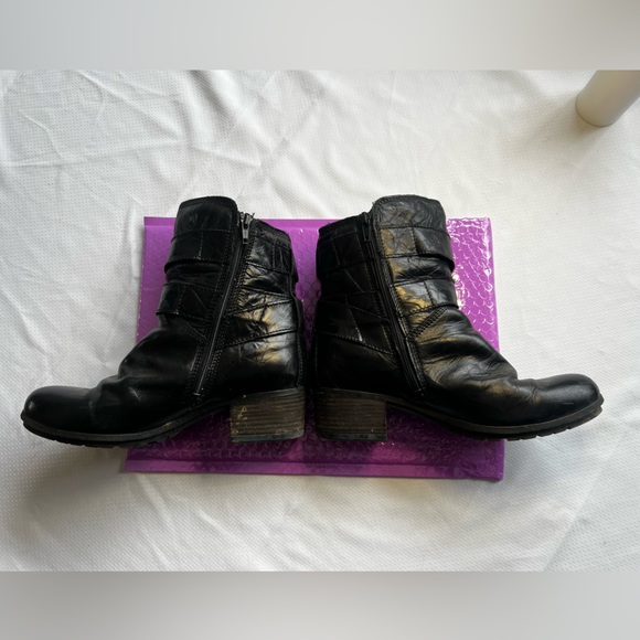 Josef Seibel Women’s Heeled Leather Boots Size 38 /Size 8 With Buckle and Zipper - Picture 2 of 7